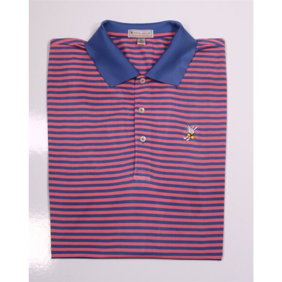 Peter Millar Winged Foot Golf Summer Comfort Blue Pink Striped Polo Shirt XL - Picture 1 of 7